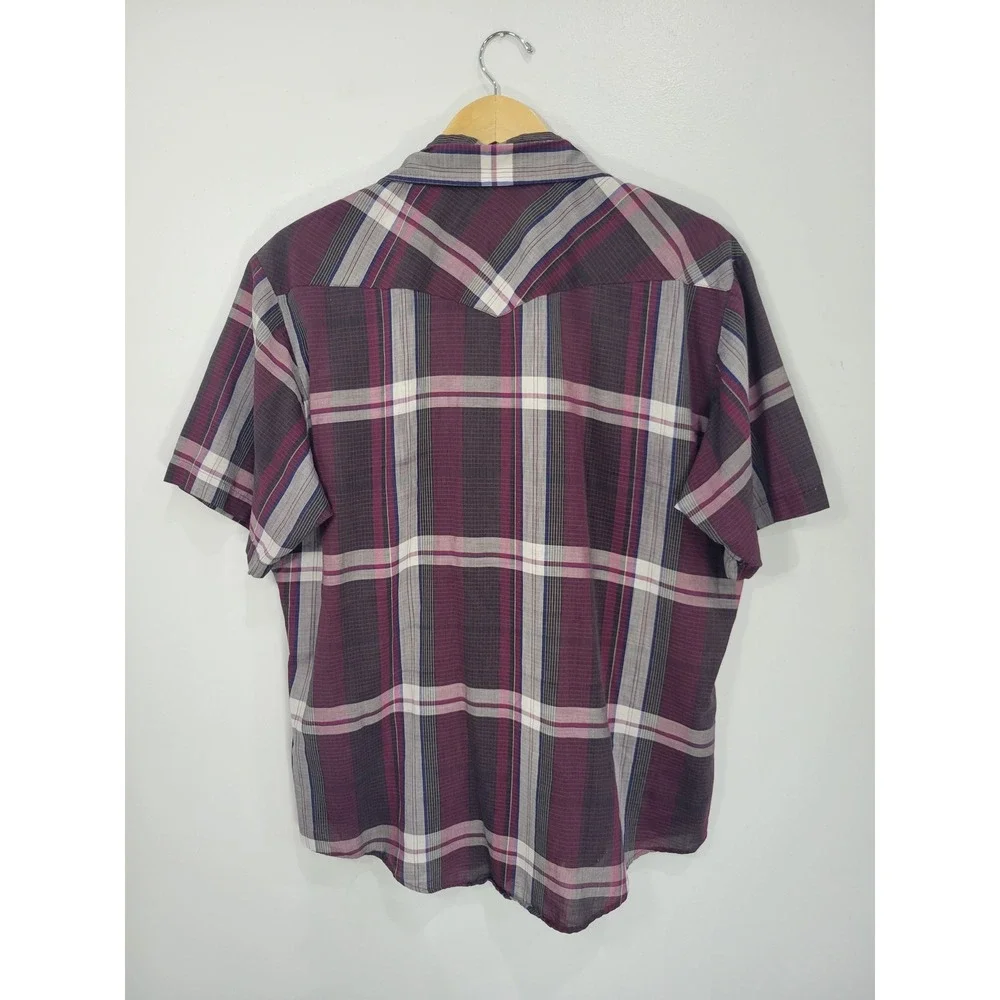 Rock Creek Ranch Mens Short Sleeve Western Snap Plaid Shirt Burgundy‎ Grey XL